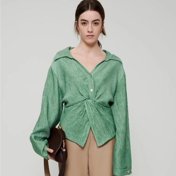 Nanushka Tops - Nanushka IDRIS Pleated twist front shirt- Metallic Green size S